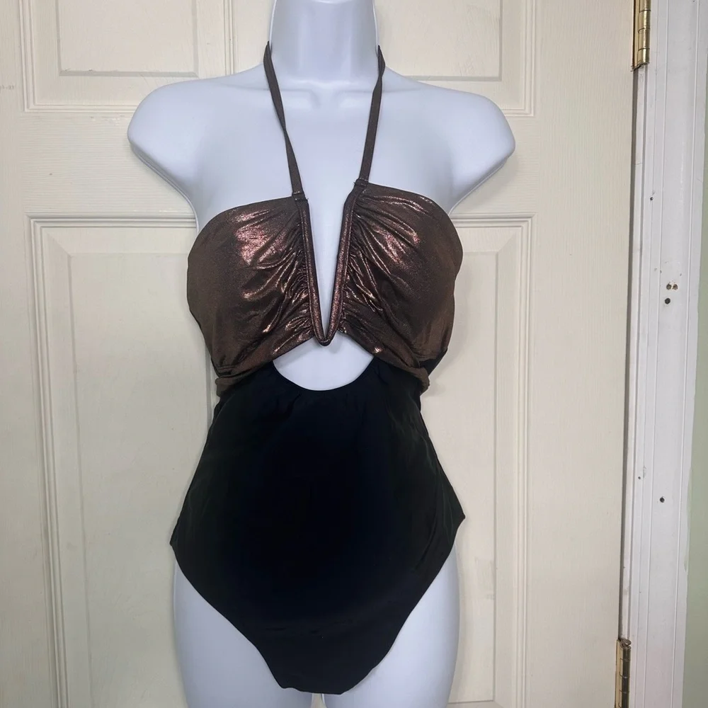 NWT Cupshe 1 Piece Halter Golden Cutout Swimsuit Size M